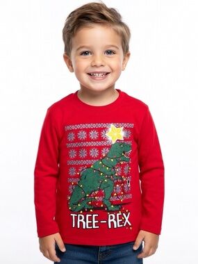 Boy’s “Tree-Rex" Red Graphic Long-Sleeve Tee